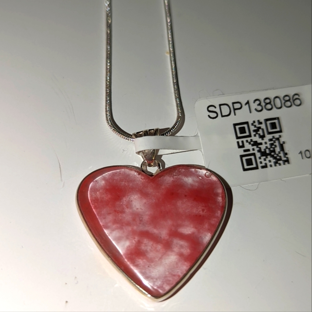 Cherry Watermelon Quartz Sterling Silver Heart-Shaped Pendant Necklace